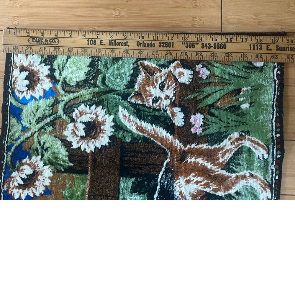 Vintage Velvet Tapestry Kittens Beagle Dog Garden Wall Hanging 38x19 Retro Decor